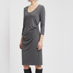 James Perse Ruched Heather Gray Stretch Cotton-Blend Jersey Midi Dress Size 4